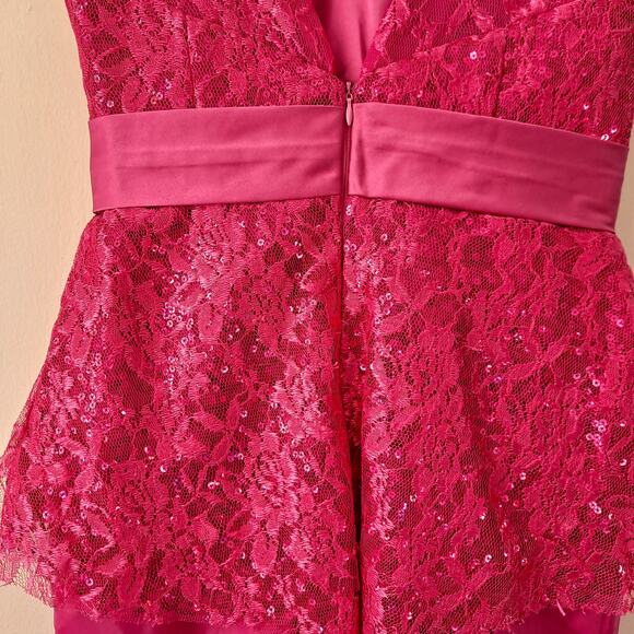 Pink Satin & Chiffon Bodycon Fishtail Bridal Guest Maxi Dress with Sequence - Picture 13 of 15